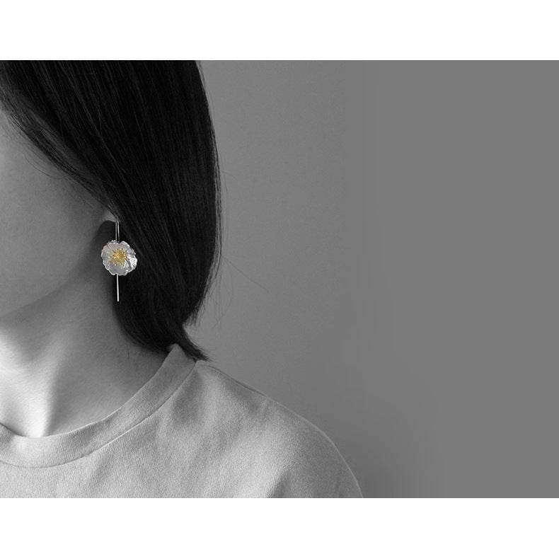 Artificial Flowers 925 Sterling Silver Earrings - Shop Jobie
