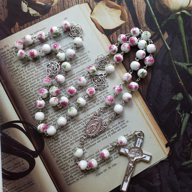 Ceramic Rose Hollow Rosary
