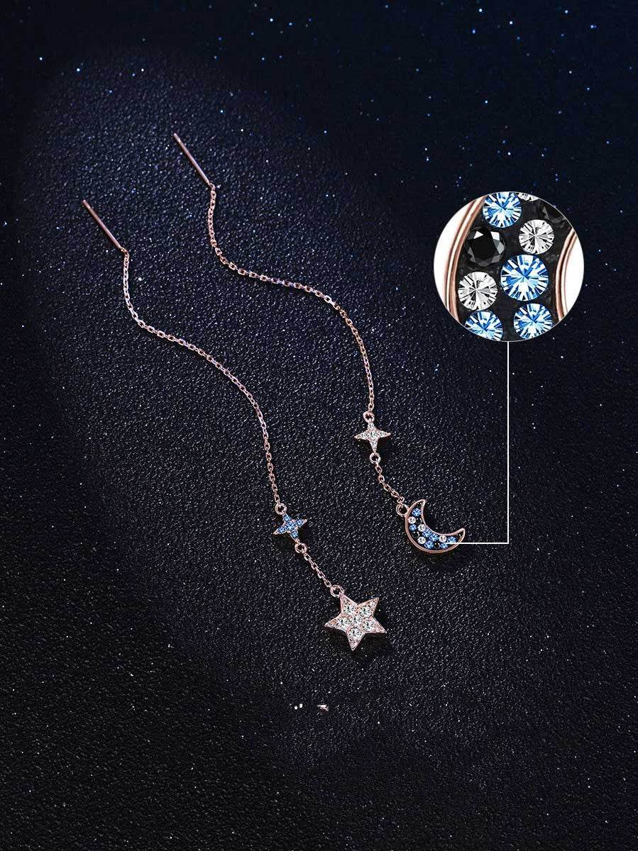 925S Asymmetrical Star And Moon Long Tassel Earrings - Shop Jobie