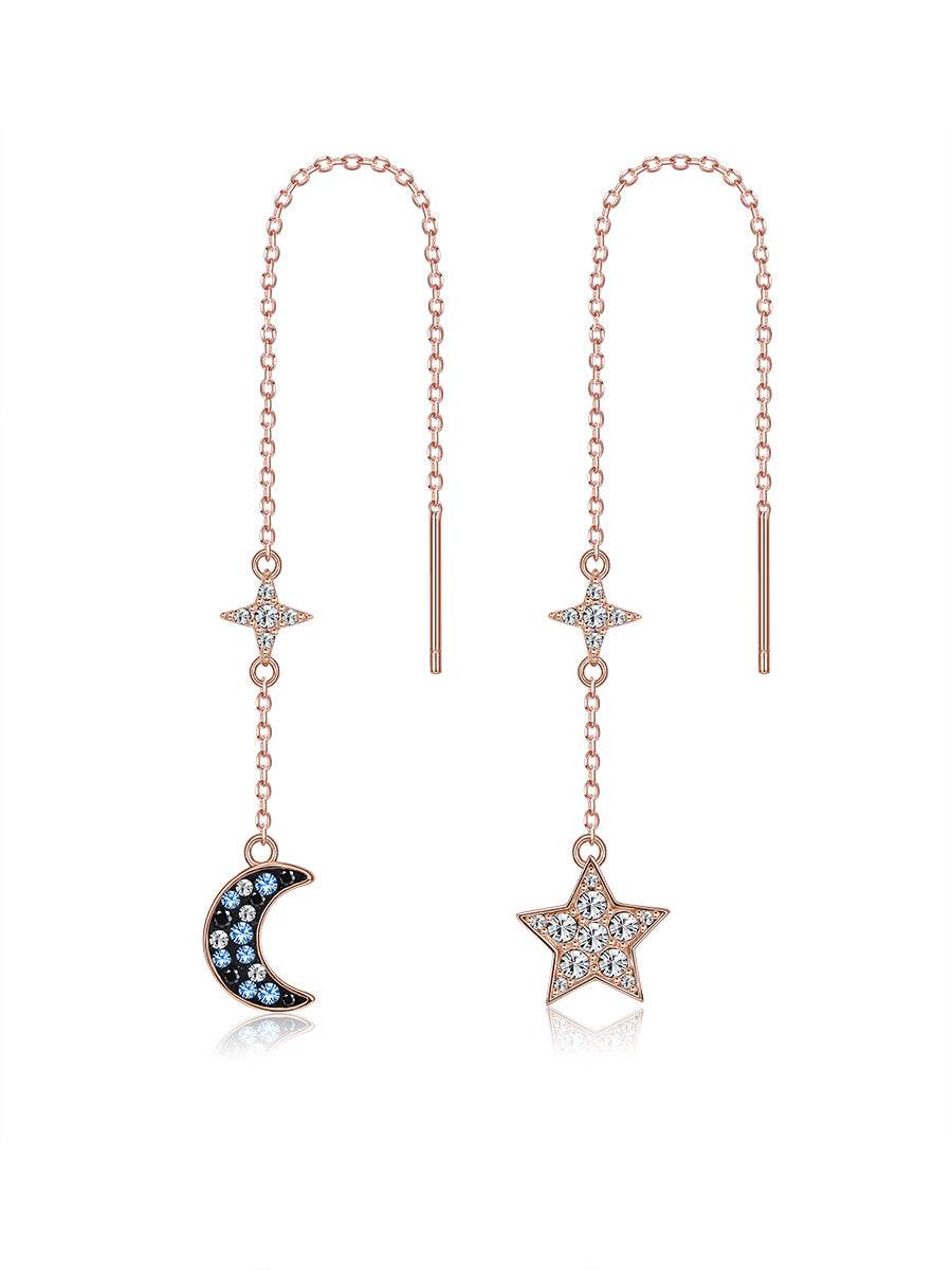 925S Asymmetrical Star And Moon Long Tassel Earrings - Shop Jobie