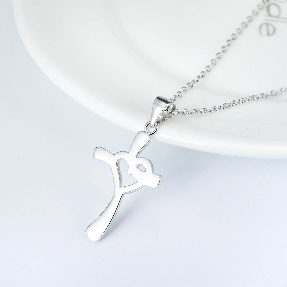 925 Sterling Silver Heart Cross Necklace - Shop Jobie