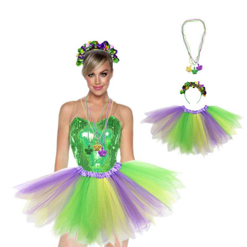 Carnival Party Costume Mesh Skirt, Necklace & Headand Set - Shop Jobie
