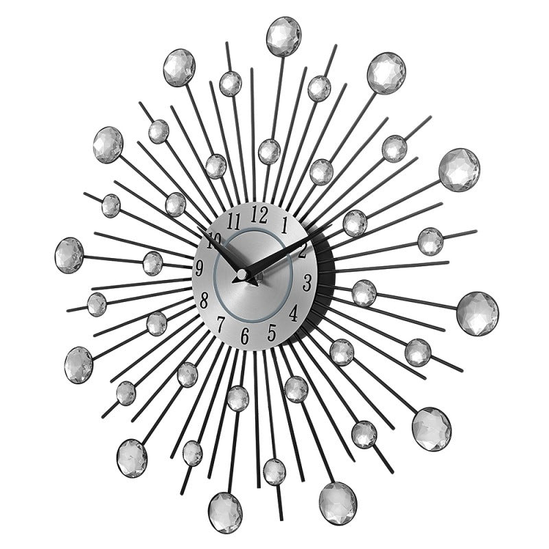 Crystal Silver Wrought Iron Wall Clock