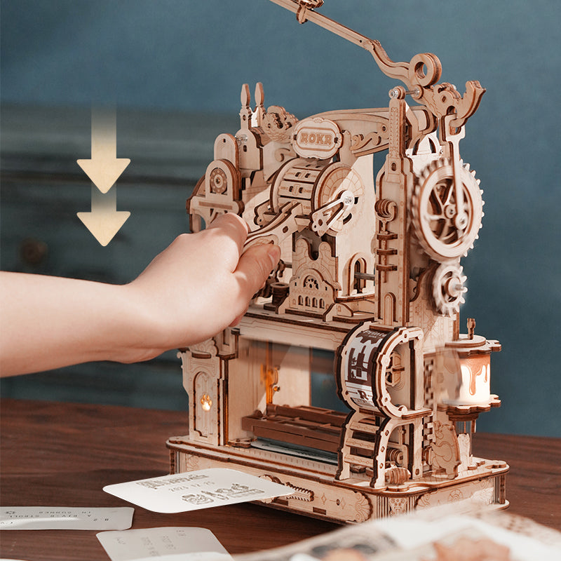 3D Wooden Puzzle DIY Kits - 309pc Printing Press w/Mechanical Gears
