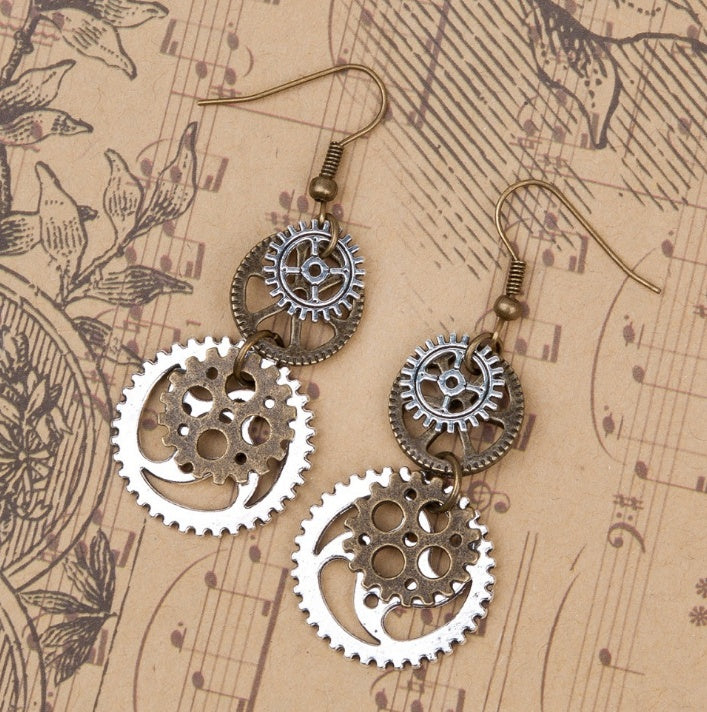 Antique Bronze Gear Steampunk Earrings
