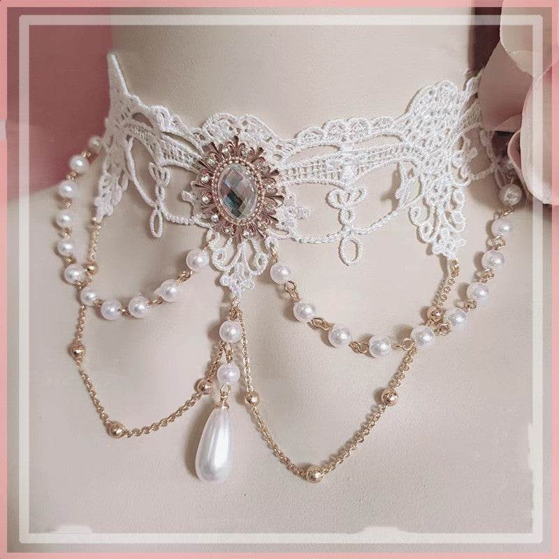 Pearl Water Drop Lace Choker Necklace - Shop Jobie