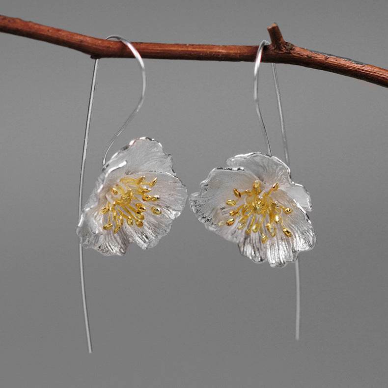 Artificial Flowers 925 Sterling Silver Earrings - Shop Jobie