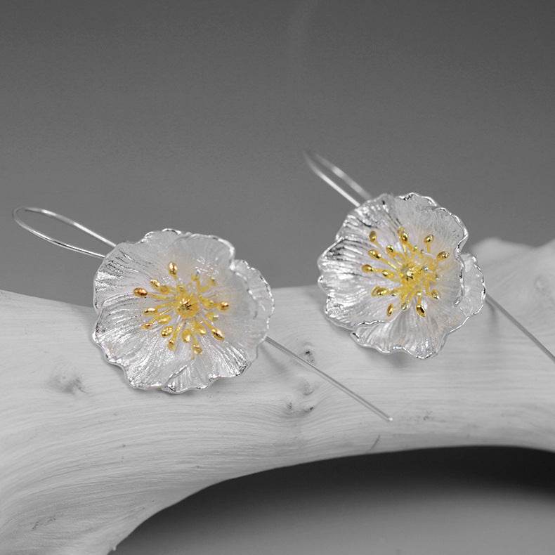 Artificial Flowers 925 Sterling Silver Earrings - Shop Jobie
