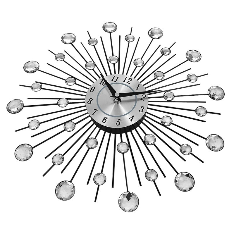 Crystal Silver Wrought Iron Wall Clock