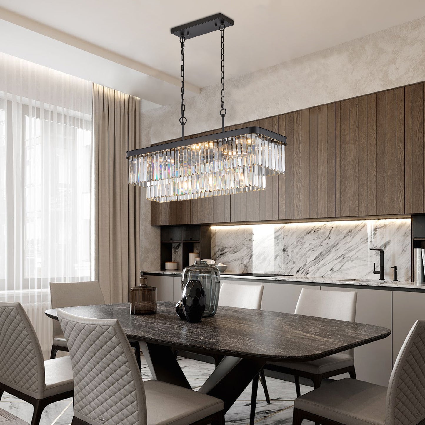 Modern Industrial Crystal Chandelier