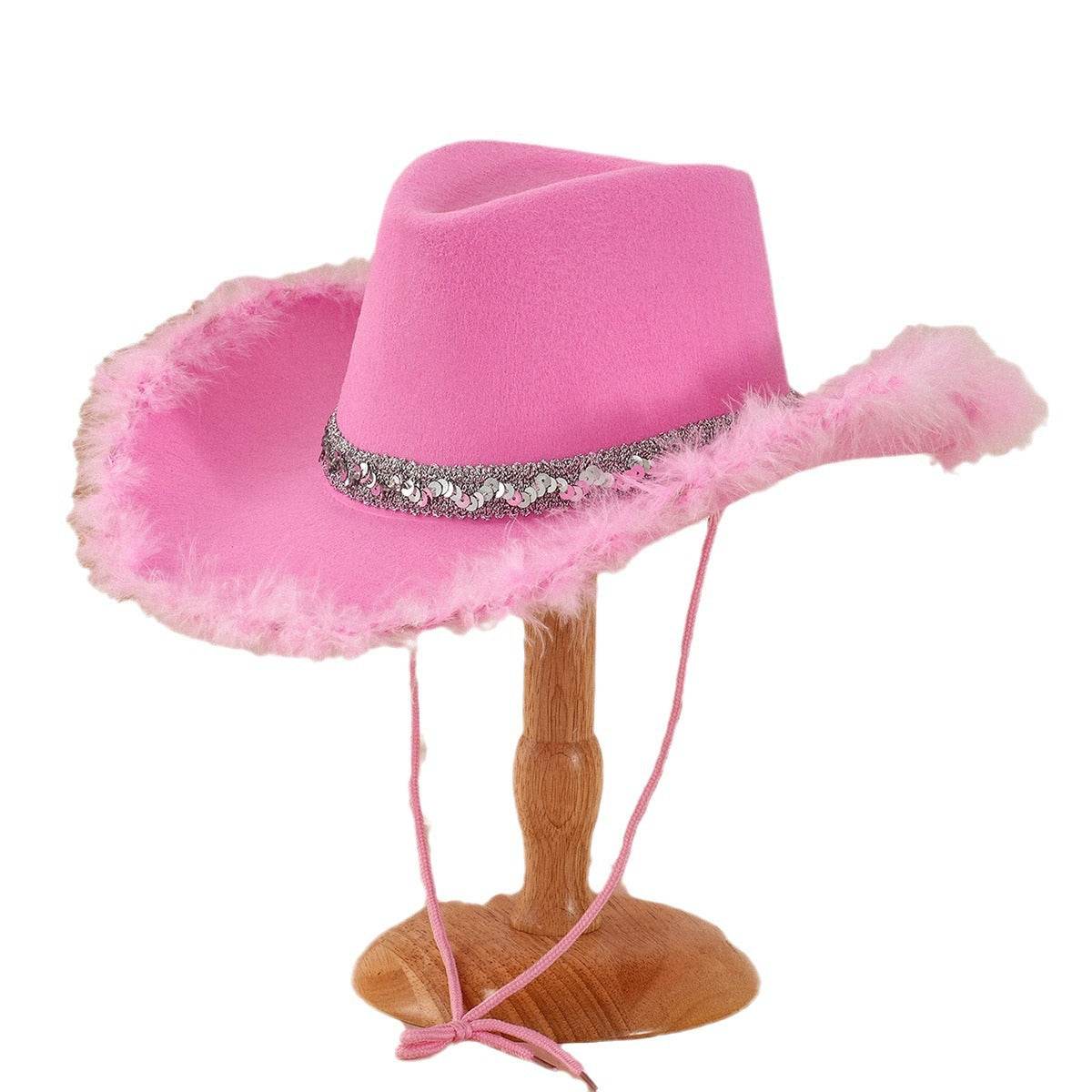Sequined Ribbon & Upturned Eaves Raw Edge CowGirl Hat! - Shop Jobie