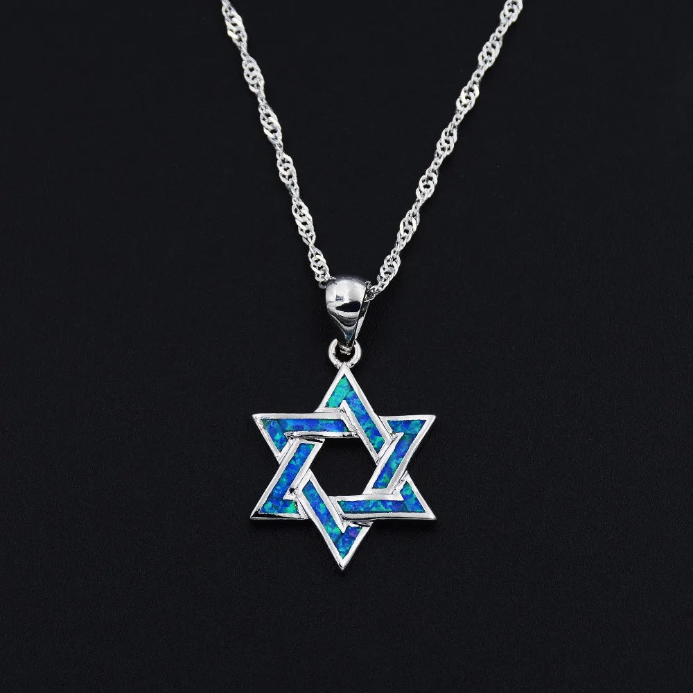 Star of David Fire Opal 925S Necklaces