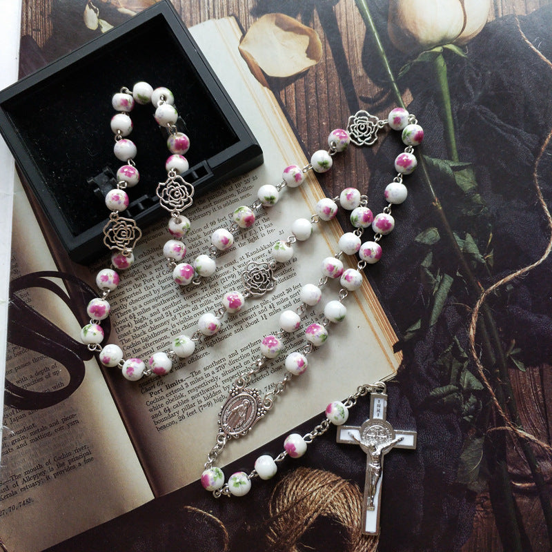 Ceramic Rose Hollow Rosary