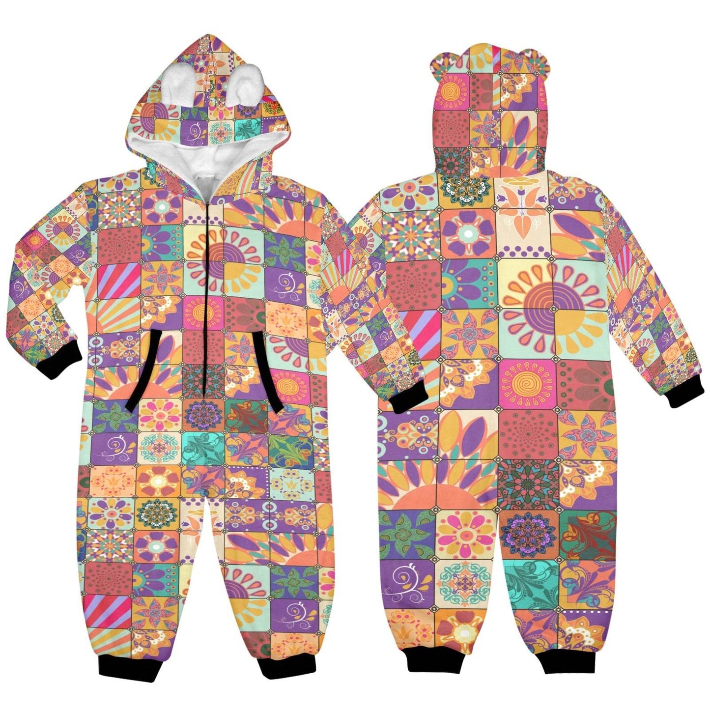 Hooded Onesie Pajamas For Little Kids Quilt look - Shop Jobie