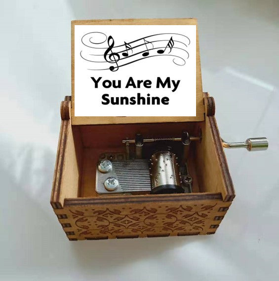 Carved Wooden Hand Crank Music Box