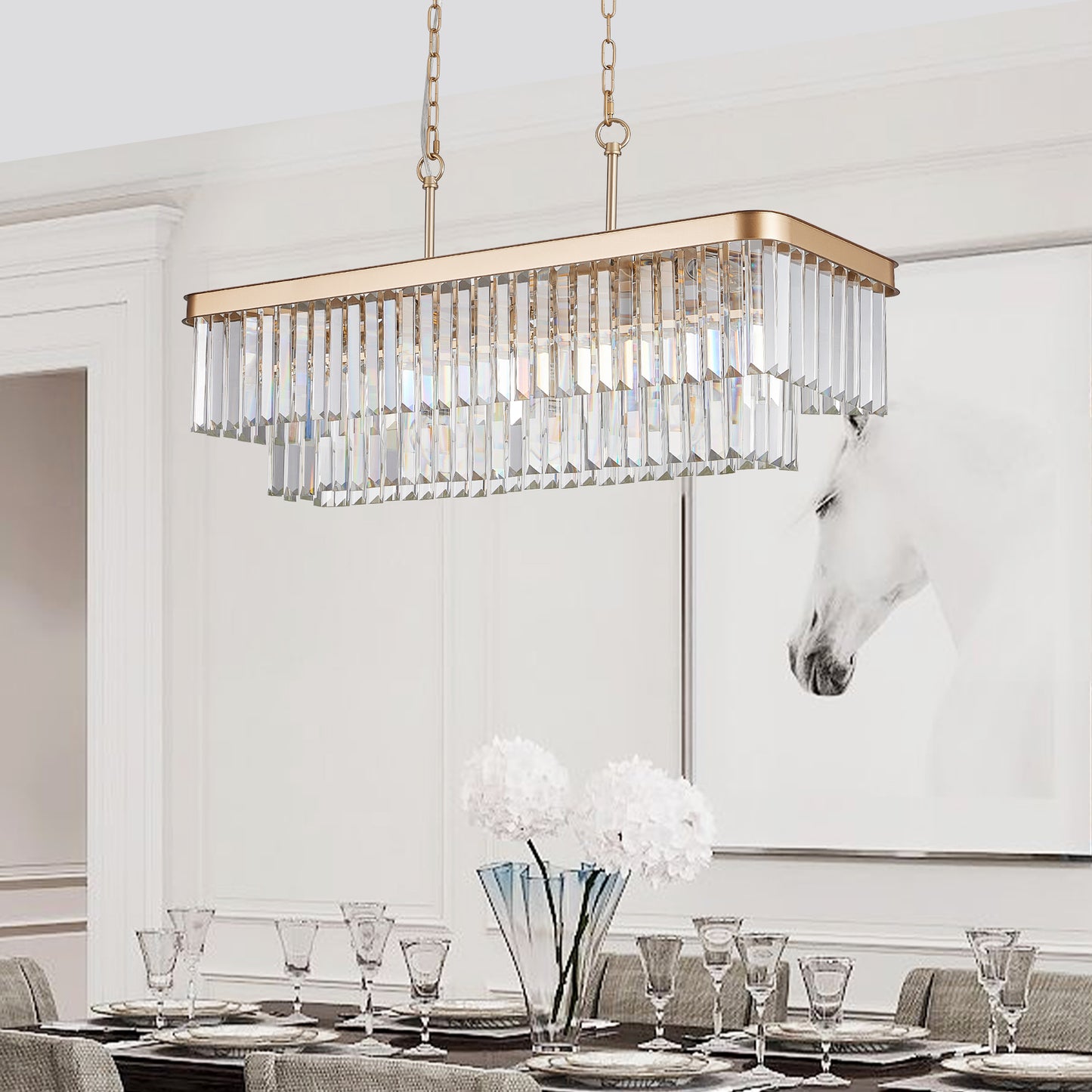 Modern Industrial Crystal Chandelier Gold