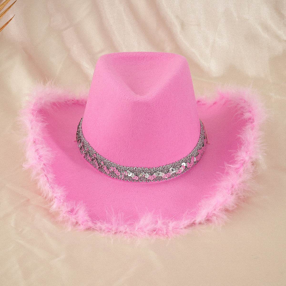 Sequined Ribbon & Upturned Eaves Raw Edge CowGirl Hat! - Shop Jobie