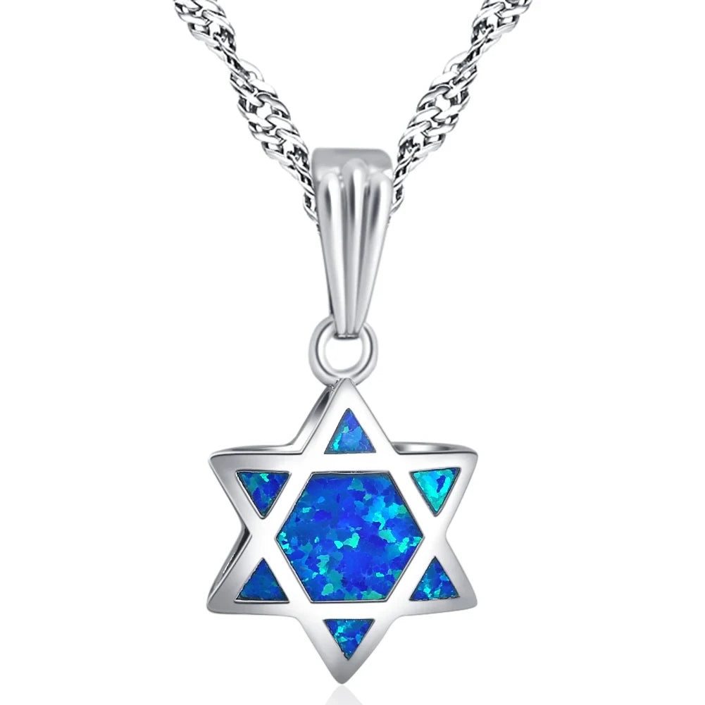 Star of David Fire Opal 925S Necklaces