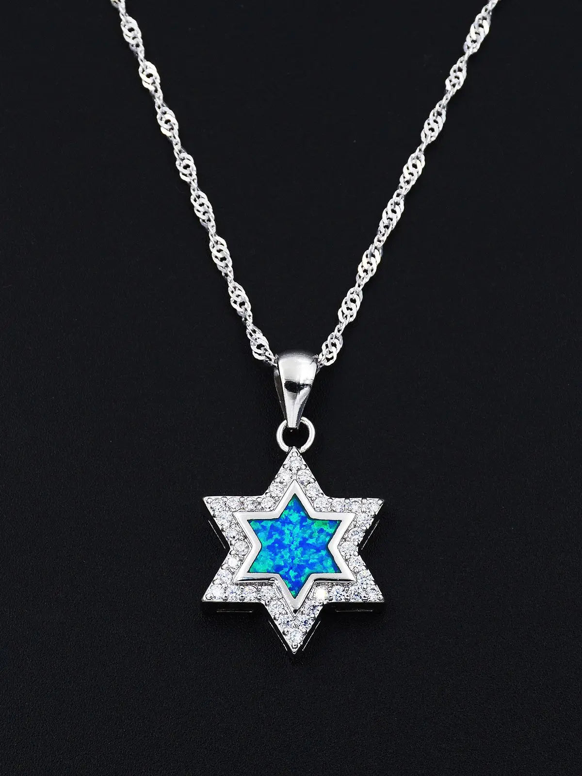 Star of David Fire Opal 925S Necklaces