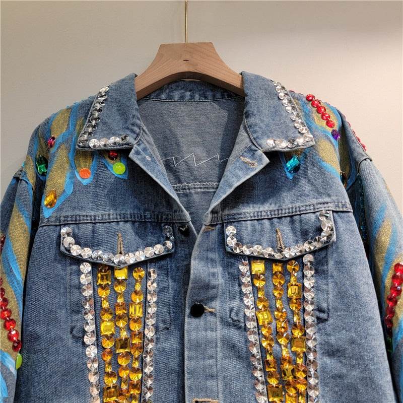 Handmade Nail Bead Western-style Denim Jacket - Shop Jobie