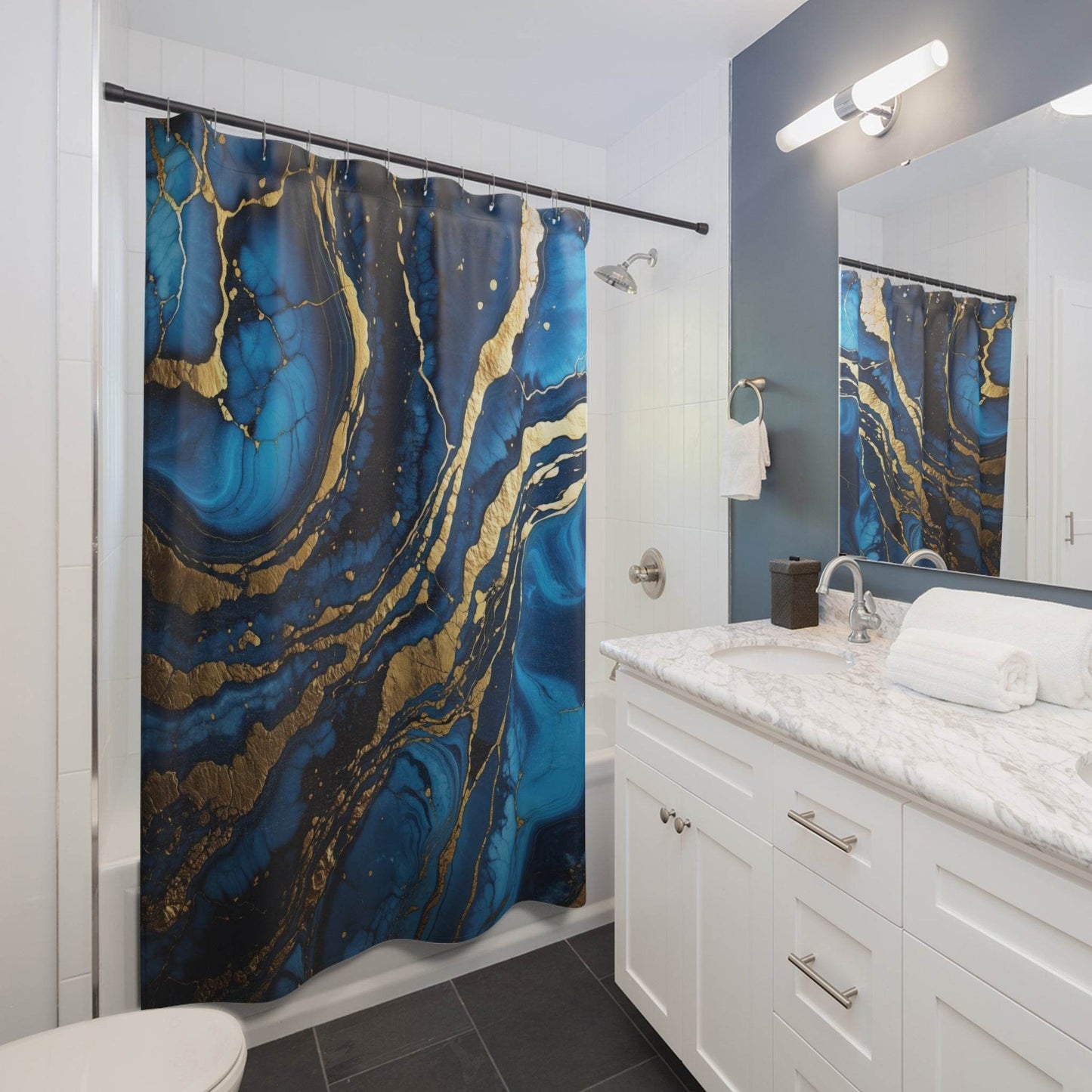 Blue Gold Marble Shower Curtain - Shop Jobie