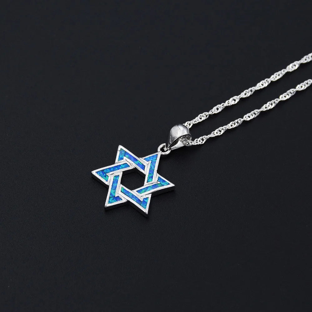 Star of David Fire Opal 925S Necklaces
