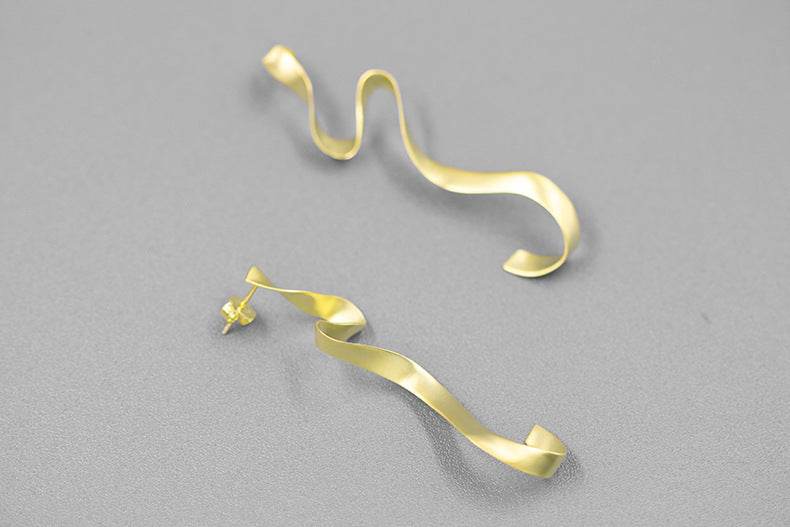 S925 Silver and Gold Ribbon Earrings - Shop Jobie