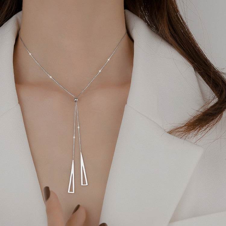 925 Sterling Silver Geometric Triangle Necklace - Shop Jobie