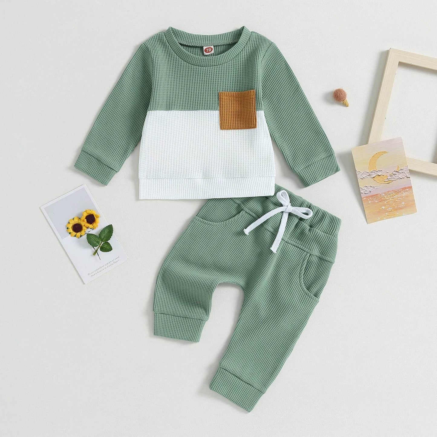 Kid's 2pc Color Matching Waffle Sweater & Pant Set - Shop Jobie