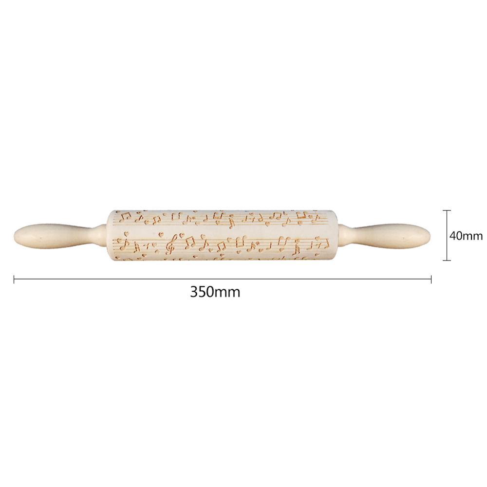 Wooden Musical Note Printing Rolling Pin Wooden Carved Embossed Dry Dough Stick Cookie Rolling Pin