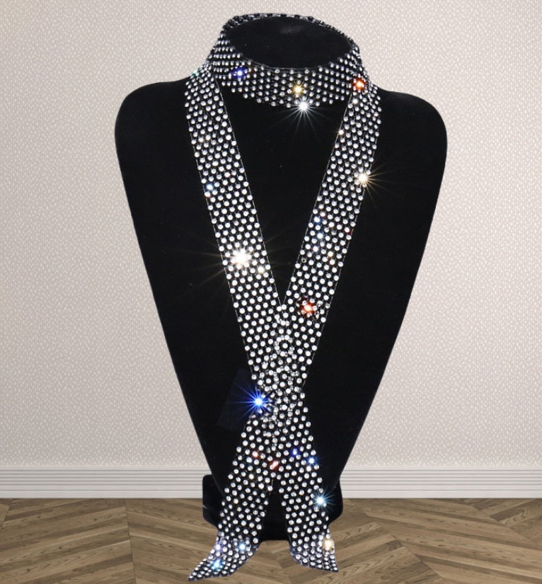 Rhinestone Scarf-Necklace - black