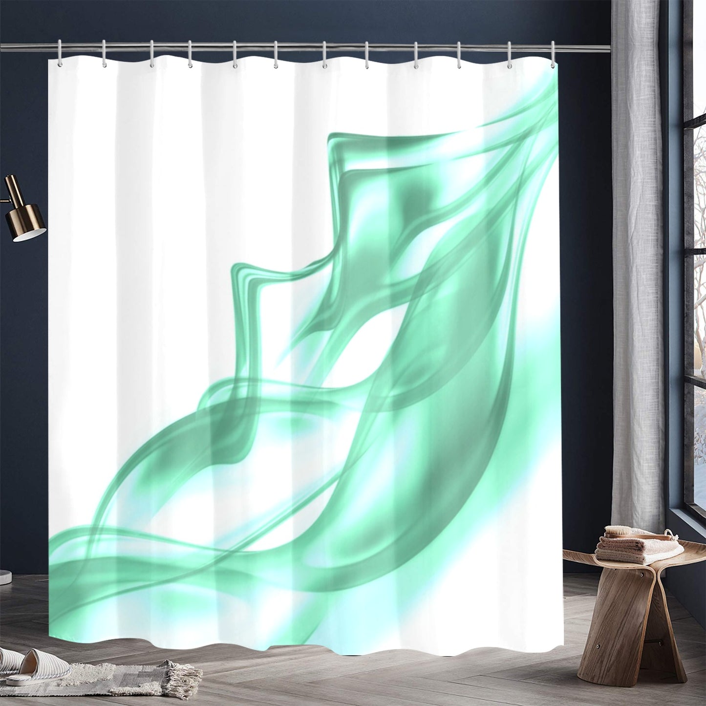 Ocean Wave Green Shower Curtain 72"x84"