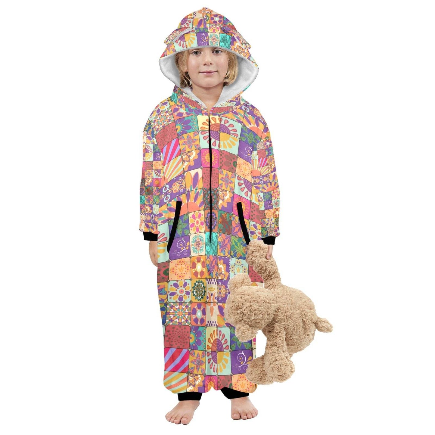 Hooded Onesie Pajamas For Little Kids Quilt look - Shop Jobie
