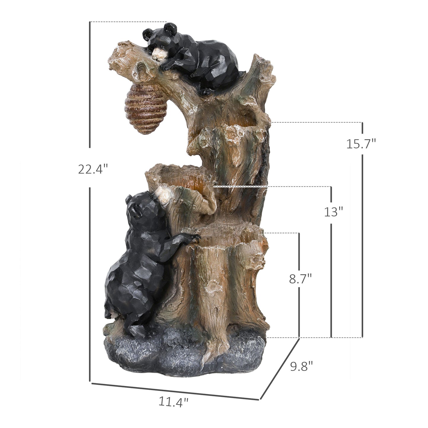 3-Tier Bears & Honey Beehive r Waterfall Fountain w/ LED Lights