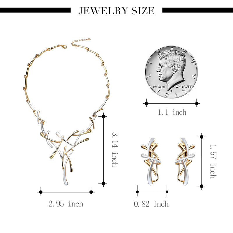 Abstract Metallic Cross Earring & Necklace Set