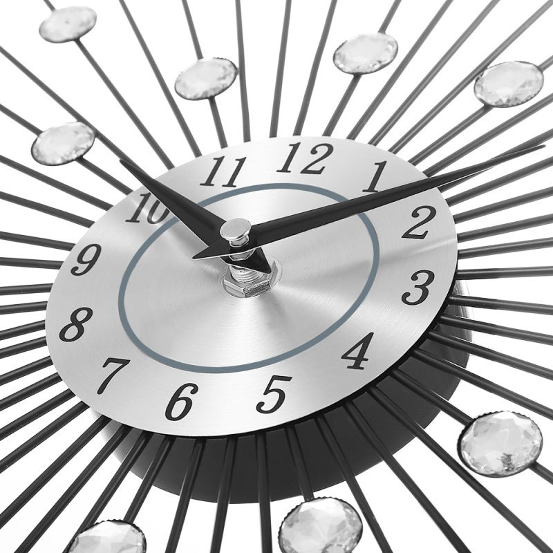 Crystal Silver Wrought Iron Wall Clock