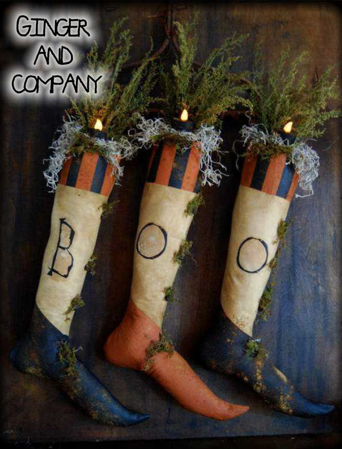 Grungy Folk Style Witches Boo Stockings EPATTERN F009