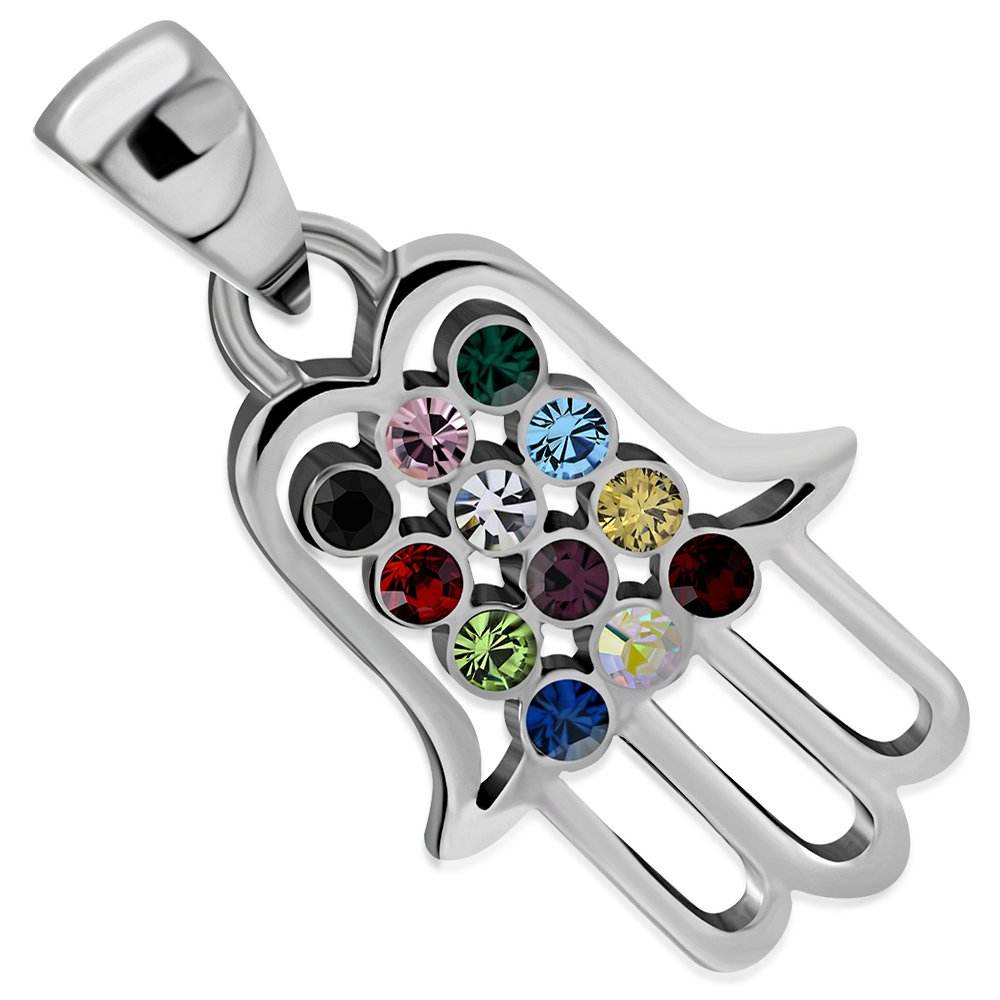 Hamsa Silver Pendant W/ Swarovski - Shop Jobie