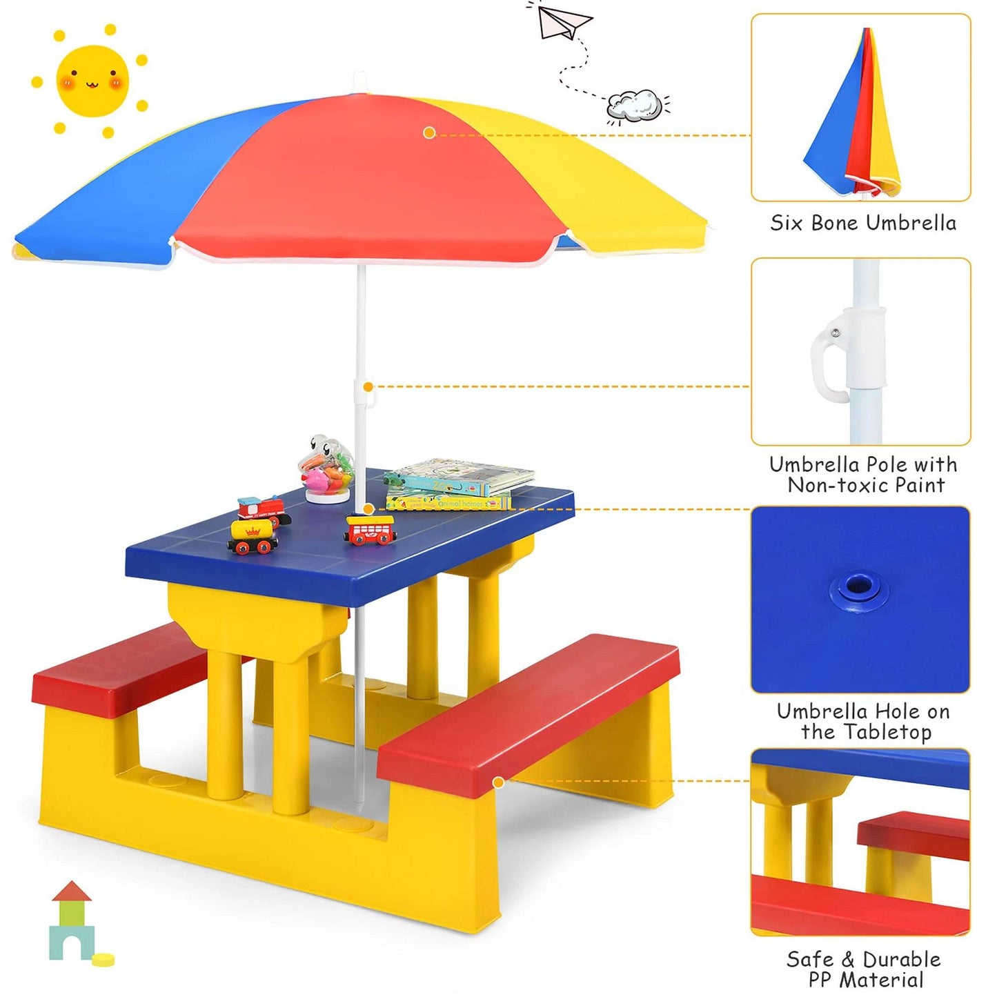 Kids Picnic Table Set W/Removable Umbrella - Shop Jobie