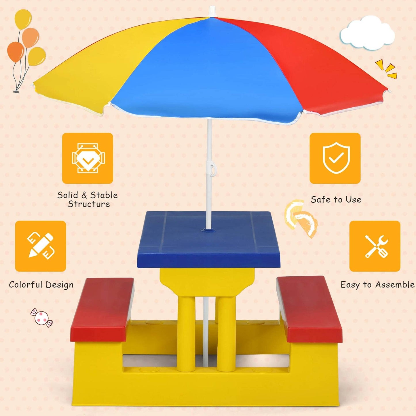 Kids Picnic Table Set W/Removable Umbrella - Shop Jobie