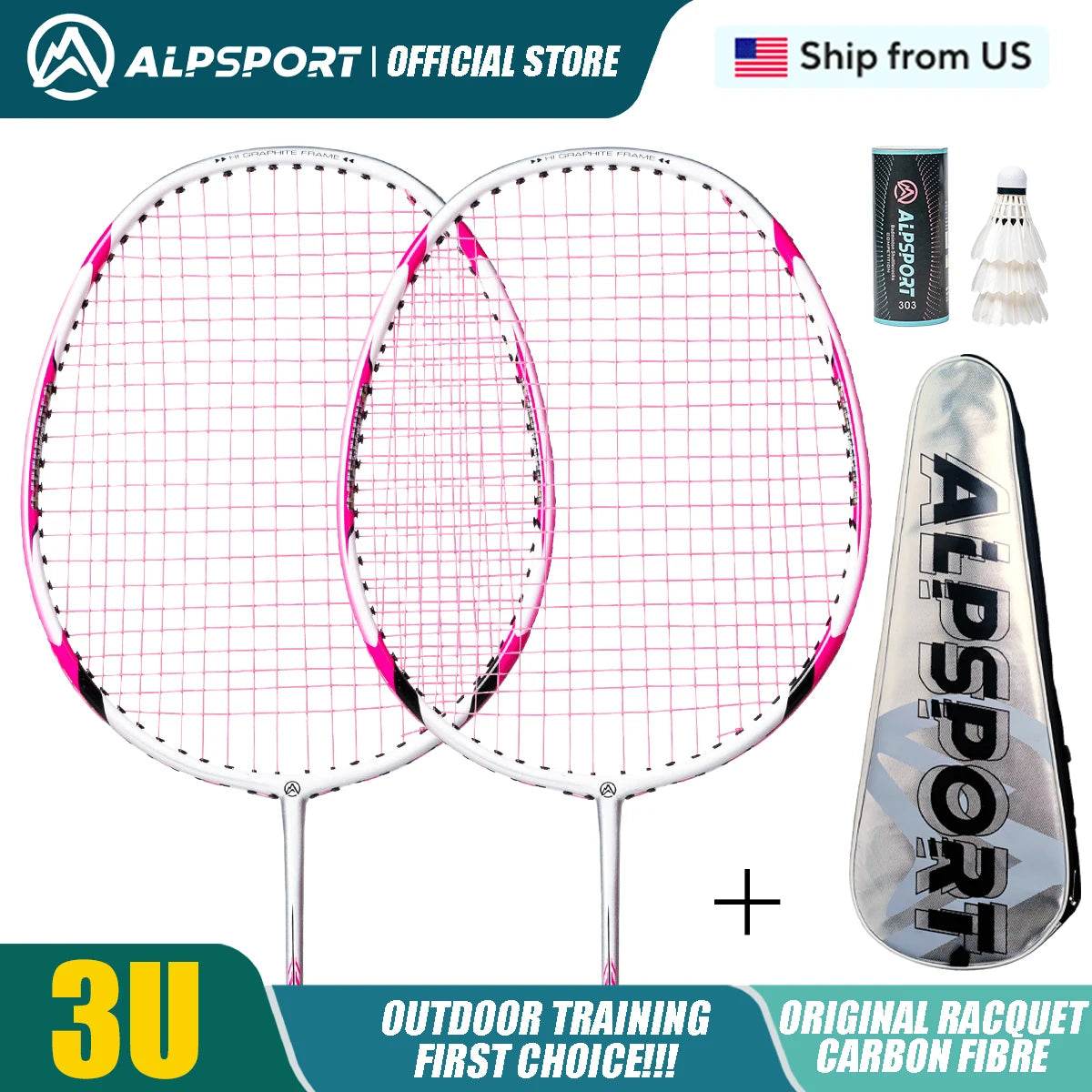 2pc ALPSPORT POWER Badminton Racket T800 Carbon Fiber - Shop Jobie