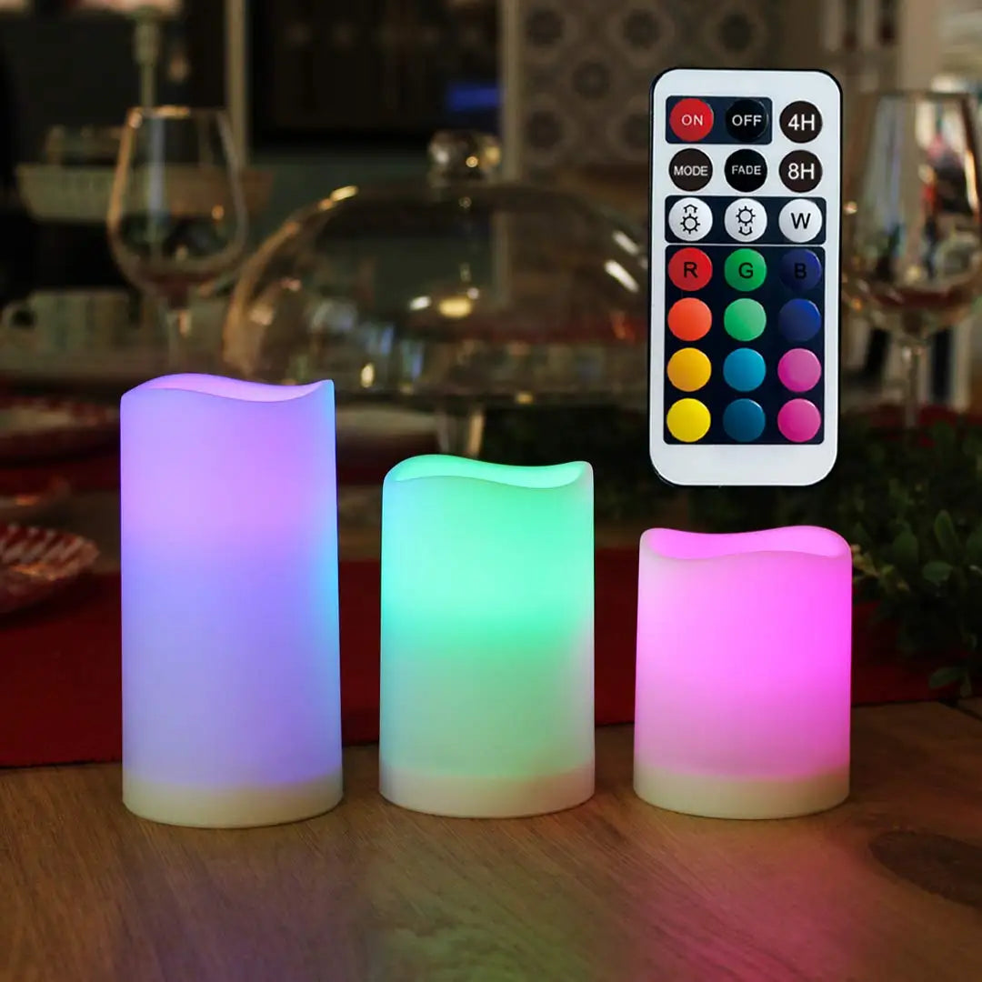 Flameless Color Changing LED Candles with Remote Control, 3 Pack