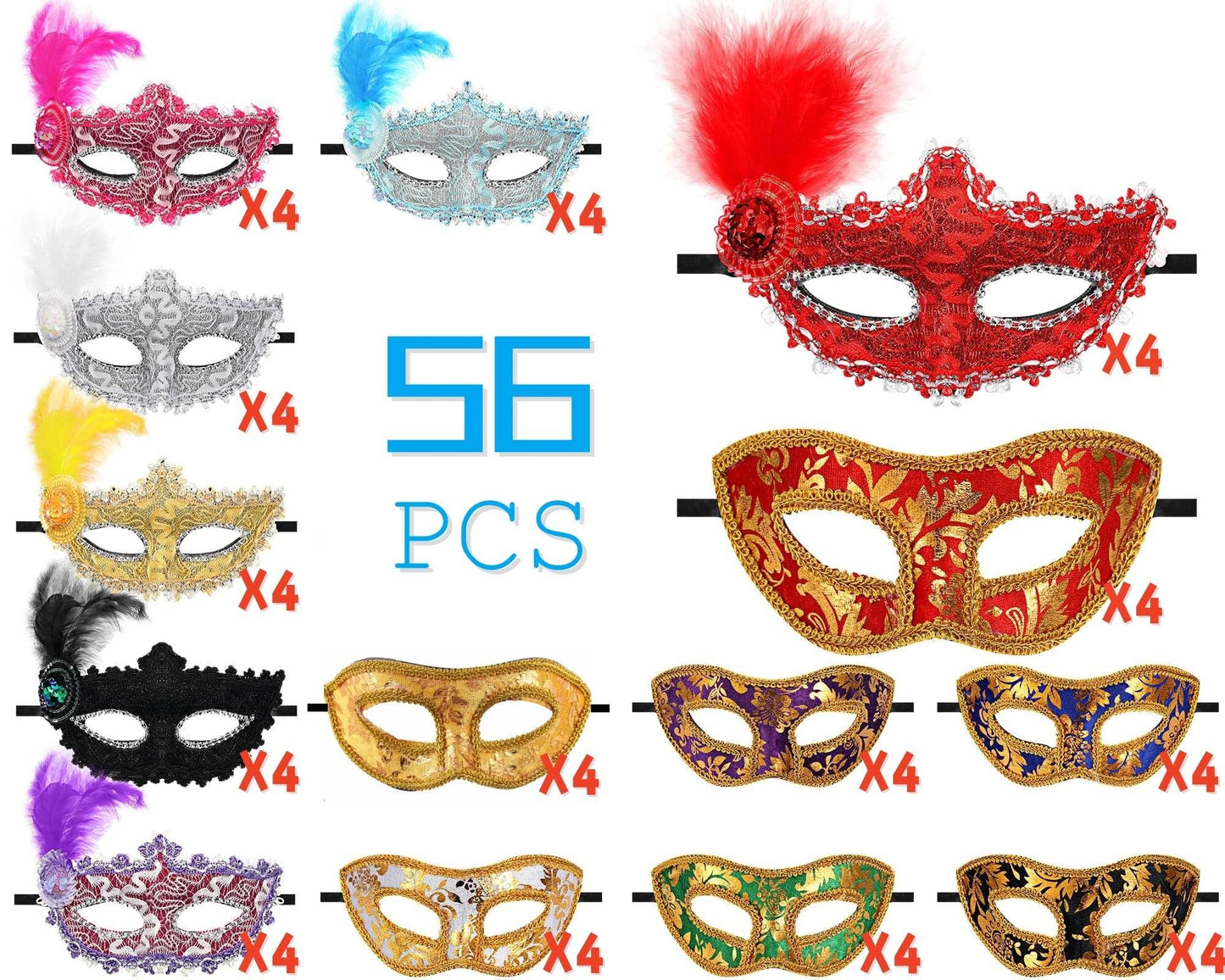 14-56pcs Vintage Mardi Gras Masquerade Mask - Shop Jobie
