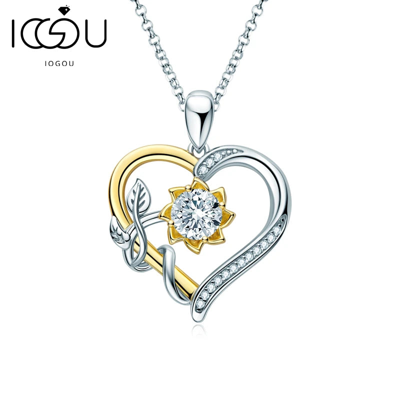 Moissanite Heart Sunflower Pendant Necklace