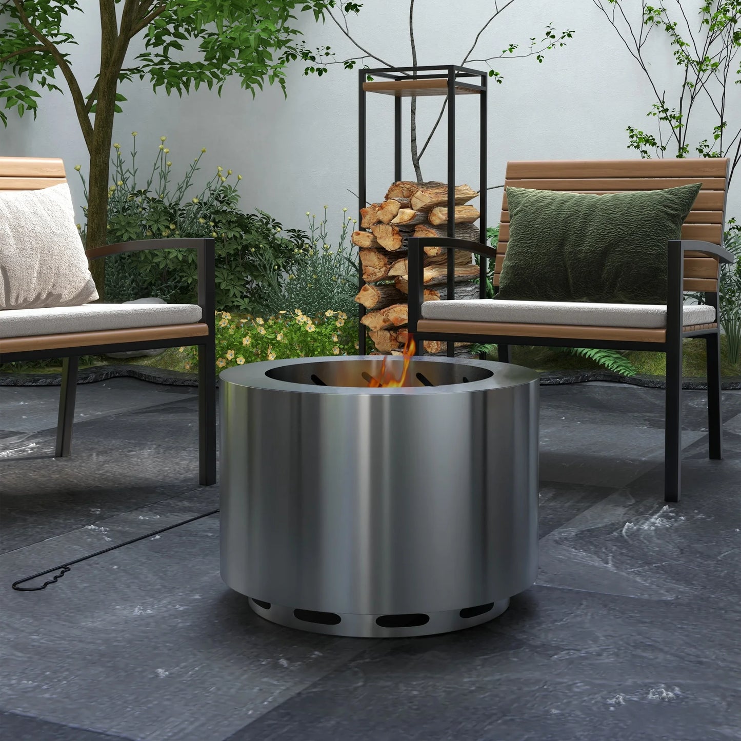 Stainless Steel Smokeless Fire Pit with 19" Poker
