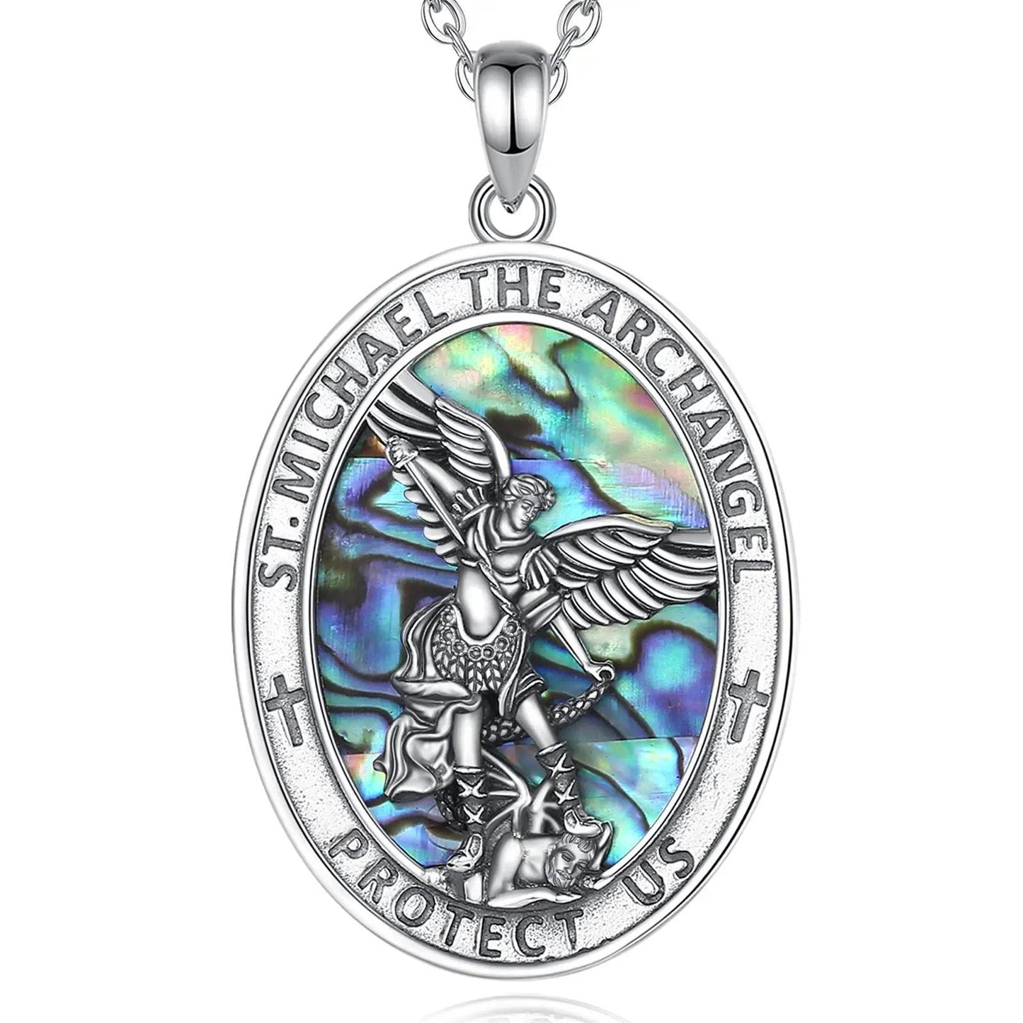 925S St.Michael Archangel Necklace w/Abalone Shell - Shop Jobie