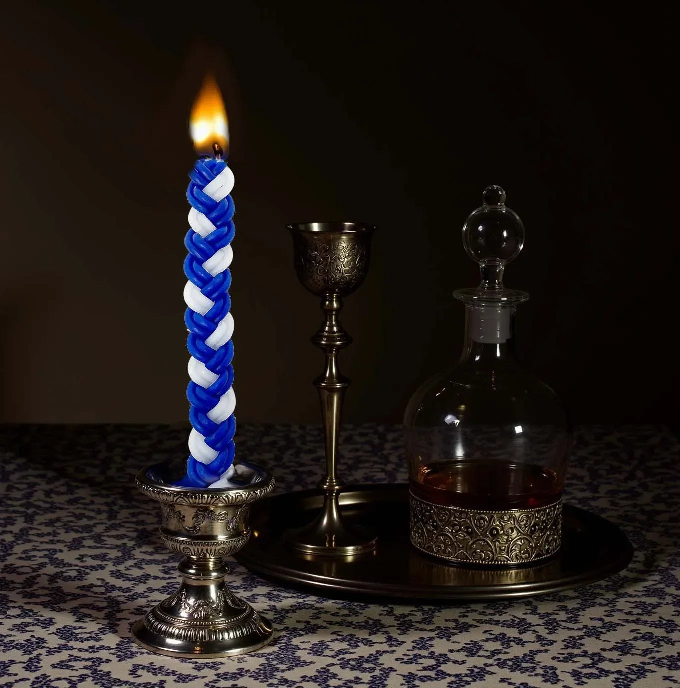 Havdalah - White & Blue Braided Candle