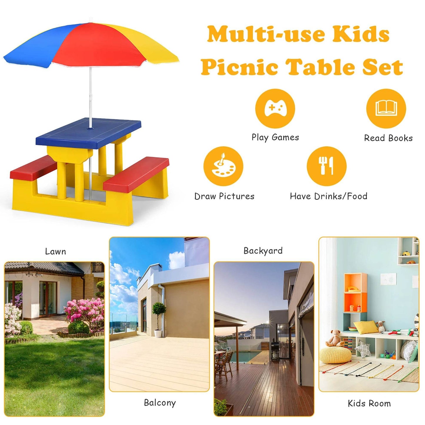 Kids Picnic Table Set W/Removable Umbrella - Shop Jobie