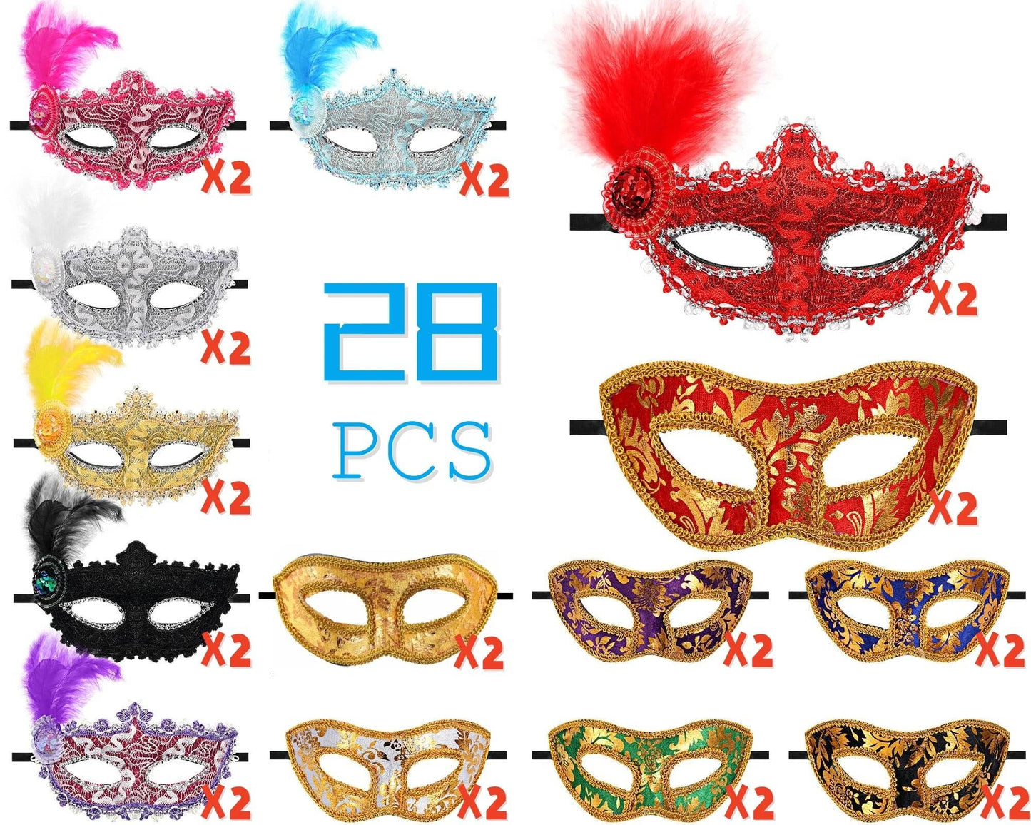 14-56pcs Vintage Mardi Gras Masquerade Mask - Shop Jobie