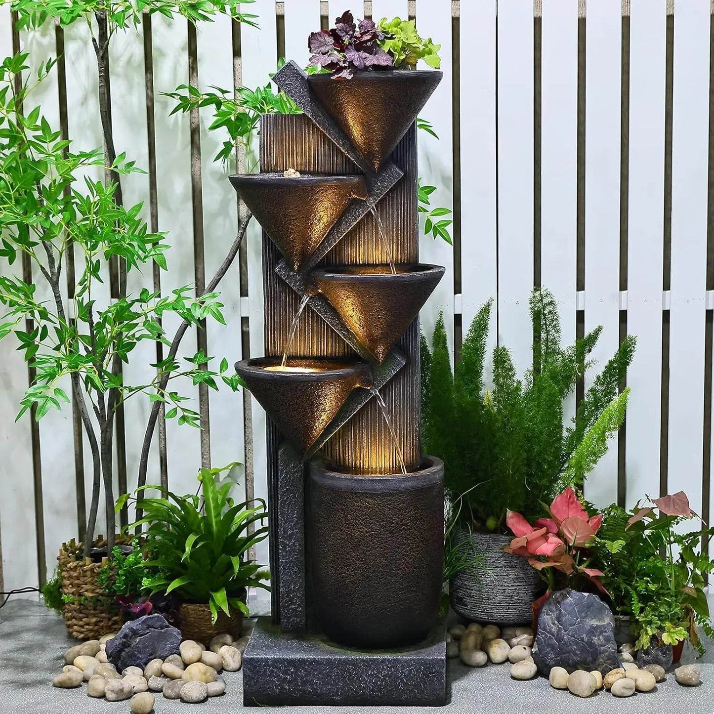 5-Tier Waterfall Fountain with LED Lights - Shop Jobie